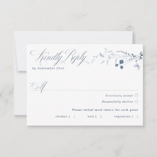 Carte RSVP au choix de repas Floral bleu