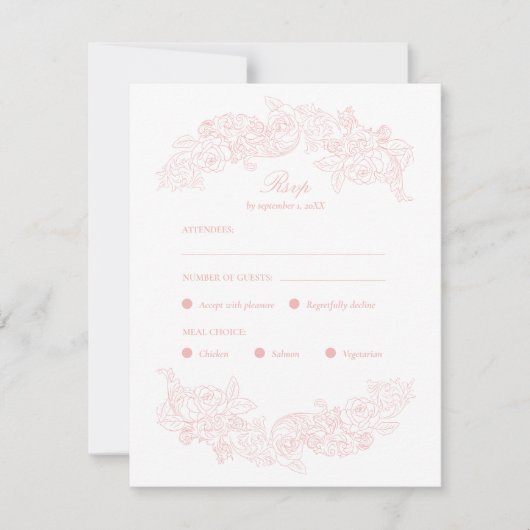 Carte RSVP au choix de repas Rococo rose (Devant)