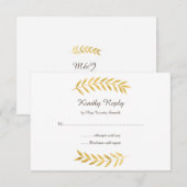 Carte RSVP au look de feuilles dorées élégantes (Devant / Derrière)