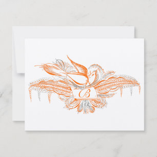 Carte RSVP avec flourish oiseaux corail orange et 