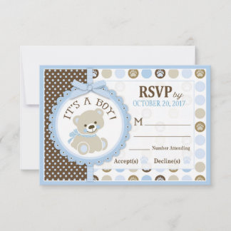 Carte RSVP avec POINTS Bleus Teddy Bear