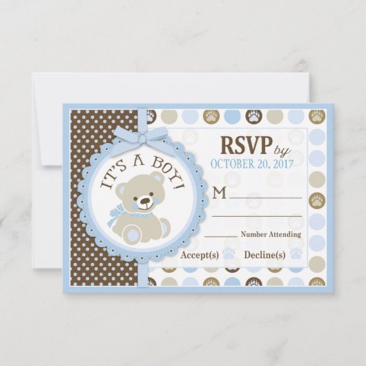 Carte RSVP avec POINTS Bleus Teddy Bear (Devant)