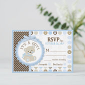 Carte RSVP avec POINTS Bleus Teddy Bear (Debout devant)