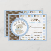 Carte RSVP avec POINTS Bleus Teddy Bear (Devant / Derrière)