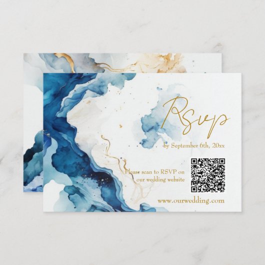 Carte RSVP AZURE Marble Dreams Gala QR Code (Devant / Derrière)