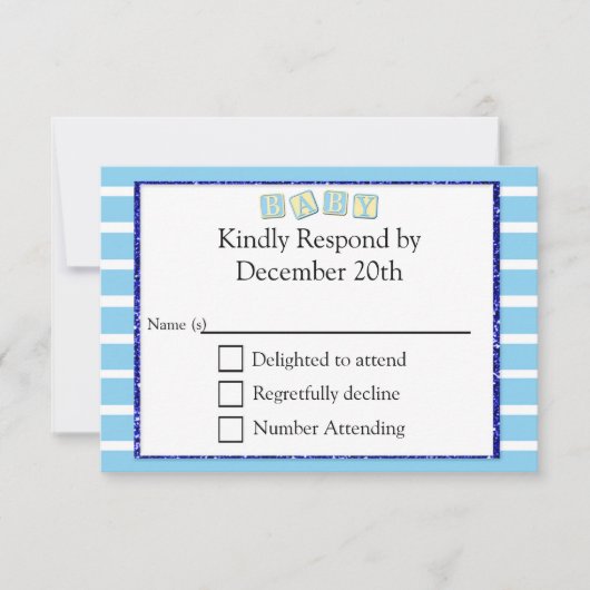 Carte RSVP baby shower Bleu Bébé (Devant)