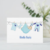 Carte RSVP Baby shower d'illustration bleu mou (Debout devant)