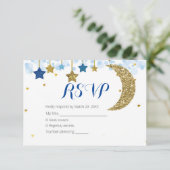 Carte RSVP Baby shower Marine Blue Gold Moon (Debout devant)