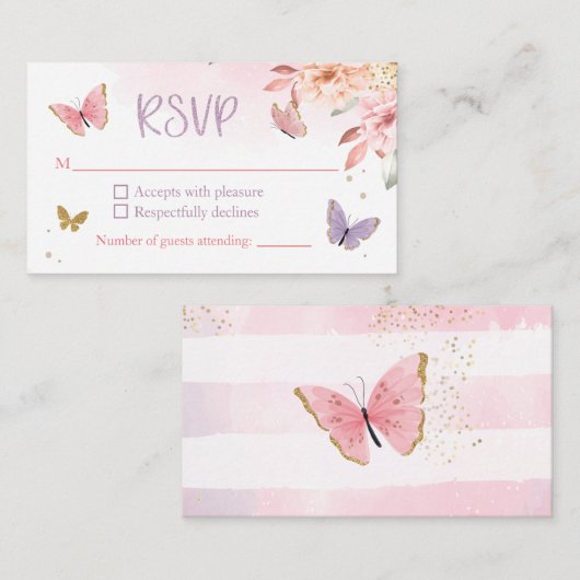 Carte RSVP Baby shower papillon (Devant / Derrière)