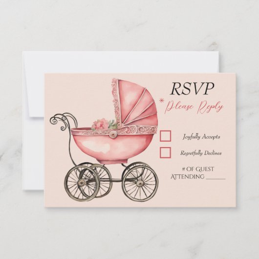 Carte RSVP Baby shower pour filles de transport de (Devant)