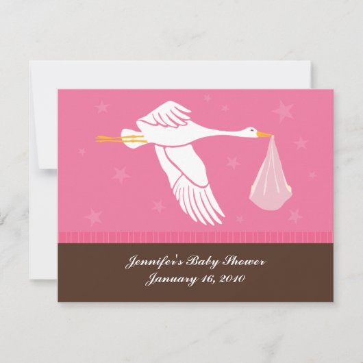 Carte RSVP baby shower - rose et Brown (Devant)