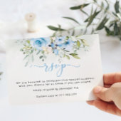 Carte RSVP Baptême garçon eucalyptus bleu