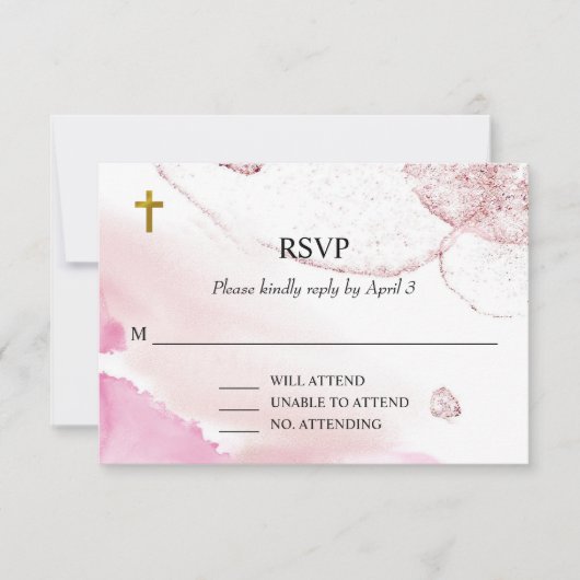 Carte RSVP Baptisée pour nuages roses à torsion et (Devant)