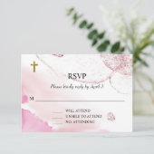 Carte RSVP Baptisée pour nuages roses à torsion et (Debout devant)