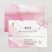 Carte RSVP Baptisée pour nuages roses à torsion et (Devant / Derrière)