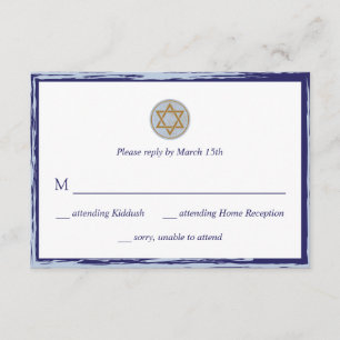 Carte RSVP Bar Mitzvah bleu et or étoile