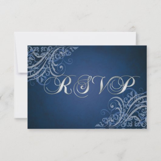 Carte RSVP Baroque Bleu Exquise (Devant)