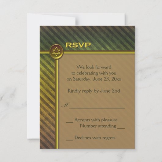 Carte RSVP Barre Brown Barre Verte Olive Mitzvah (Devant)