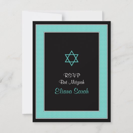 Carte RSVP Bat mitzvah Aqua Black Mini Pois (Devant)