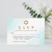 Carte RSVP Bat mitzvah Aquarelle Pastel Blue Gold (Debout devant)