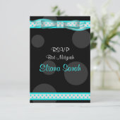 Carte RSVP Bat mitzvah de de ruban Aqua Black Poi (Debout devant)