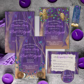 Carte RSVP Bat mitzvah de forêt de nuit violet