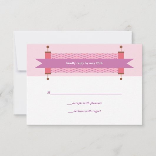 Carte RSVP Bat mitzvah de Torah Chevron rose (Devant)