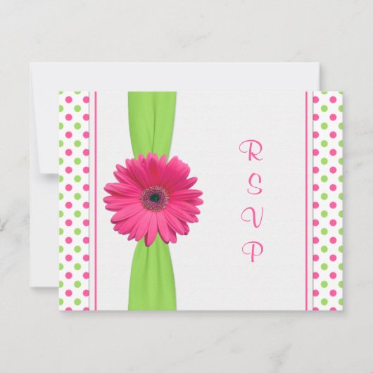 Carte RSVP Bat mitzvah Pink Green Daisy (Devant)