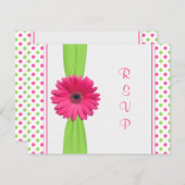 Carte RSVP Bat mitzvah Pink Green Daisy (Devant / Derrière)