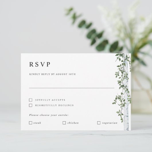 Carte RSVP Birch Tree avec Mariage de préférence d (Debout devant)