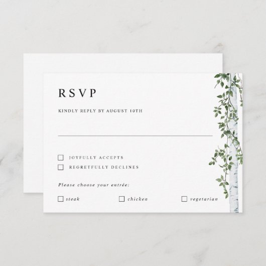 Carte RSVP Birch Tree avec Mariage de préférence d (Devant / Derrière)