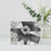 Carte RSVP Black Blue Swirl Ivory (Debout devant)