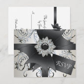 Carte RSVP Black Blue Swirl Ivory (Devant / Derrière)