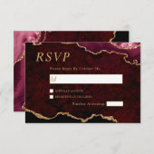 Carte RSVP Black & Burgundy Gold Wedding (Devant / Derrière)