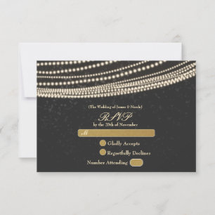 Carte RSVP Black Dark Night Sky & String Lights