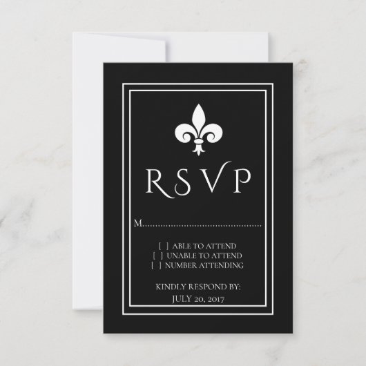 Carte RSVP Black Fleur de Lis Wedding (Devant)