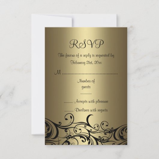 Carte RSVP Black/Gold Floral Sweet16 (Devant)