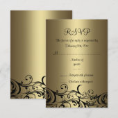 Carte RSVP Black/Gold Floral Sweet16 (Devant / Derrière)