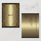 Carte RSVP Black Gold Glam Floral (Devant / Derrière)