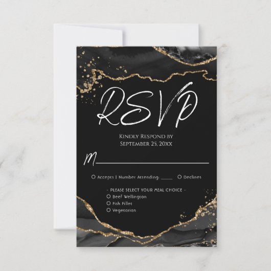 Carte RSVP Black Gold Parties scintillant Agate St (Devant)