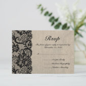 Carte RSVP Black Lace et Burlap Wedding (Debout devant)