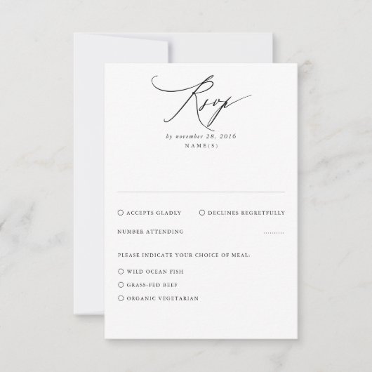 Carte RSVP Black Modern Minimal Wedding (Devant)