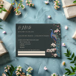 Carte RSVP Black Peacock moderne<br><div class="desc">Cette carte moderne Black Peacock RSVP propose des fleurs d'oiseau et de magnolias bleu et turquoise dessinés à la main,  ainsi qu'un élégant motif floral et ornithologique sur le dos,  le tout contre un élégant arrière - plan presque noir. Tout le texte est modifiable.</div>