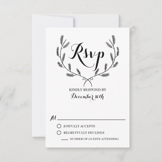 Carte RSVP Black Whimsical Winter Wreath Wedding (Devant)