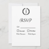 Carte RSVP blanche de couronne de monogramme noire (Devant)