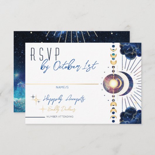 Carte RSVP blanche de phase de lune céleste (Devant / Derrière)