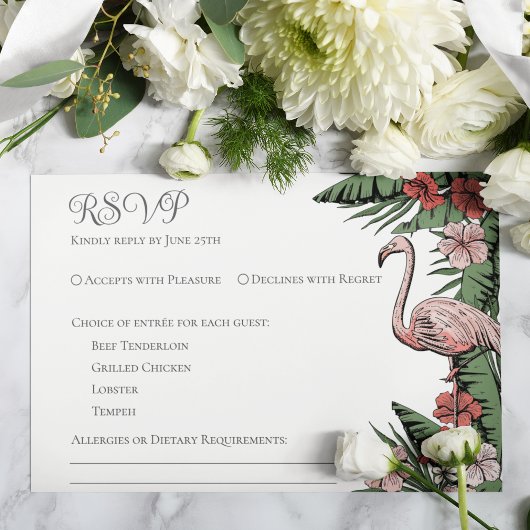 Carte RSVP blanche Mariage tropical