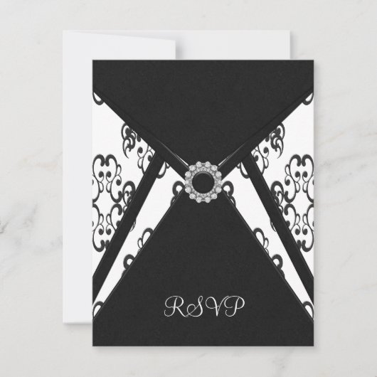 Carte RSVP blanche noire Damas (Devant)