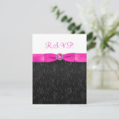 Carte RSVP blanche, noire RIBBON, rose chaud (Debout devant)