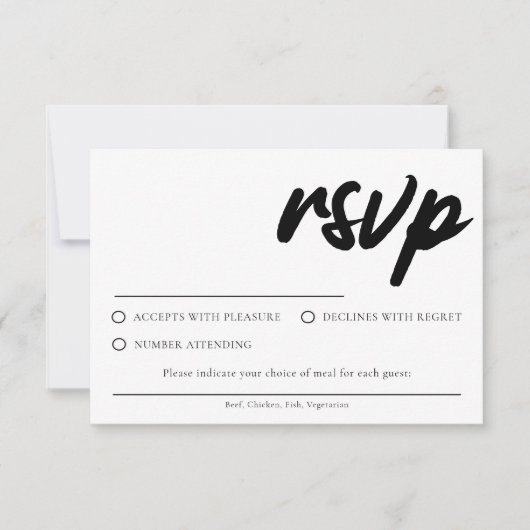 Carte RSVP blanche simple avec choix de repas (Devant)